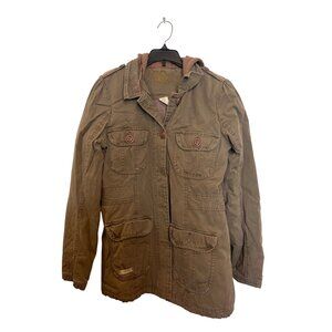 Vintage Roxy Womens Olive Green Hooded Military-Style Jacket M Cotton/Nylon With